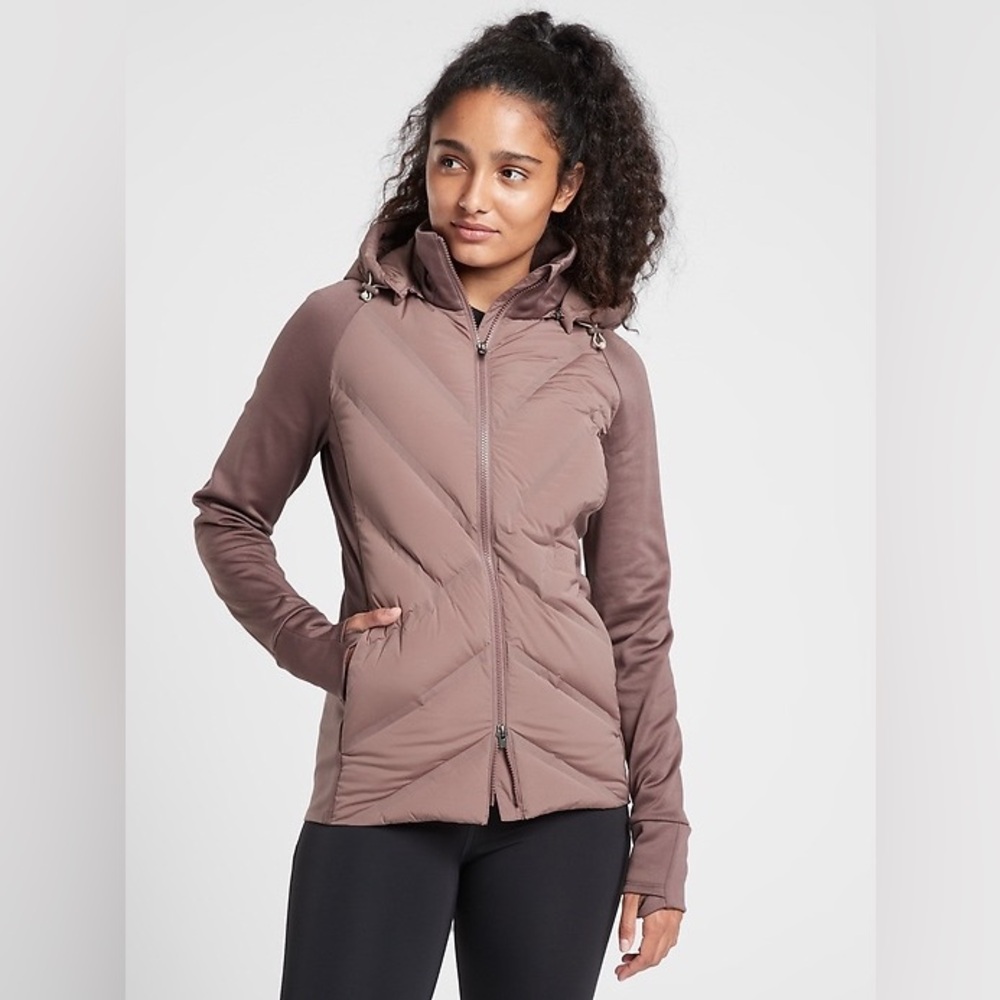 Athleta Womens Inlet Jacket Smoked Almond Brown Down Puffer Coat Purple Size: S